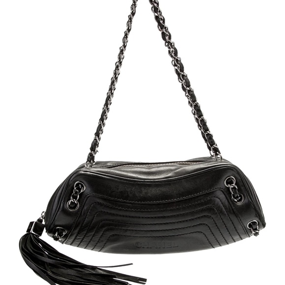 Chanel Lambskin Lax Small Tassel Shoulder Bag Black - Picture 1 of 15